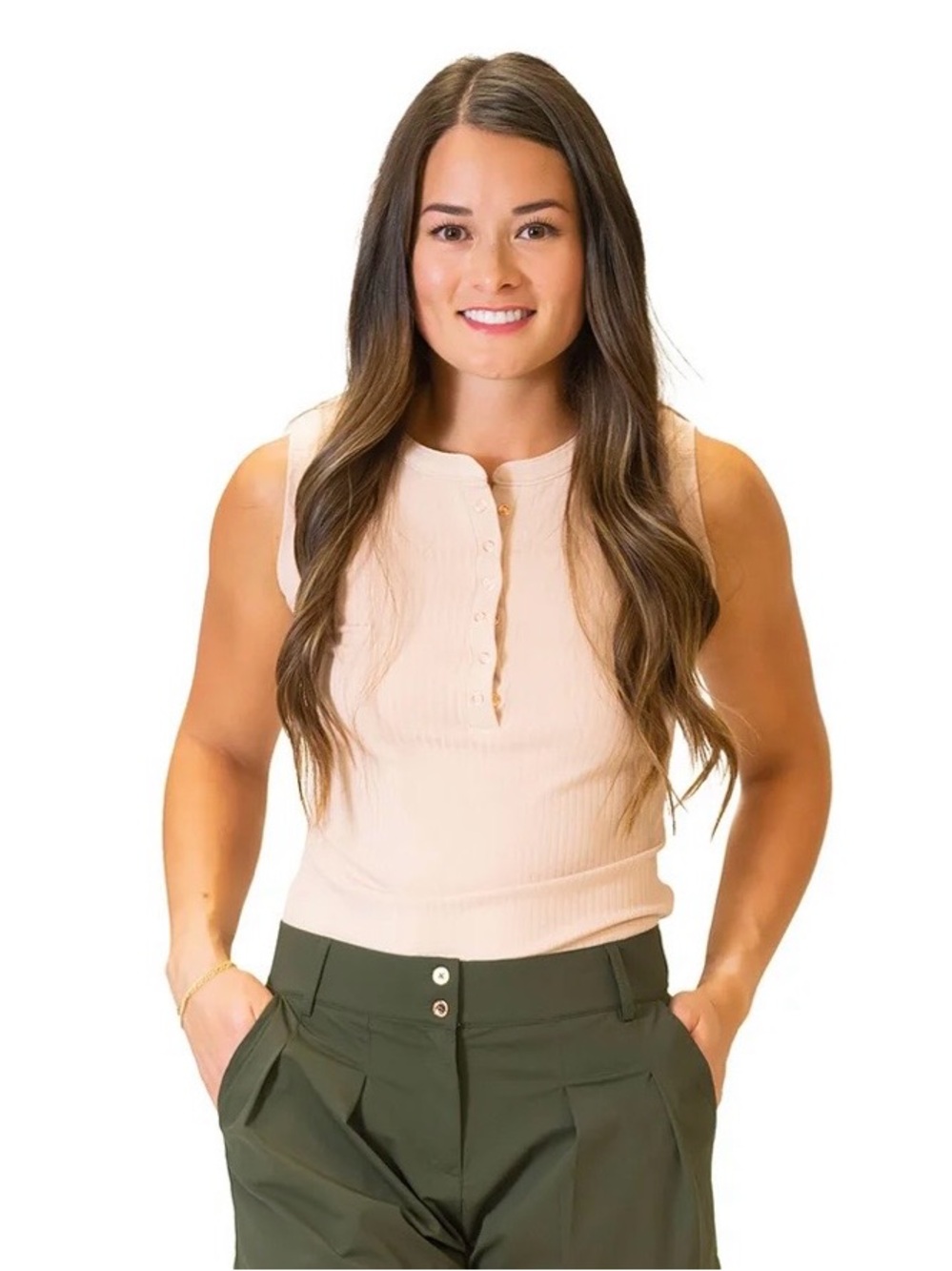 Calliope Golf Ribbed Henley Snap Up Sleeveless Tank Top in Blush